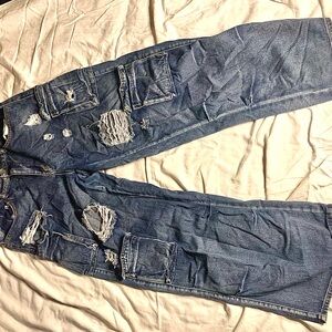 SHEIN Blue Distressed Flare Jeans